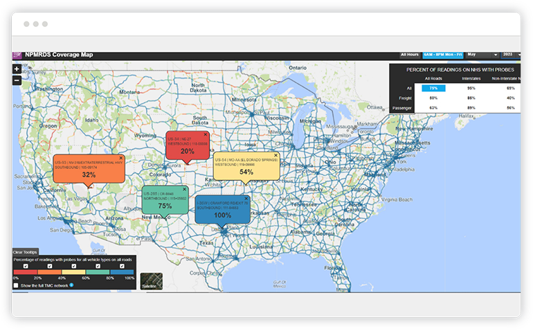 IEEE NTDAS Sample Screen: NPMRDS Coverage Map