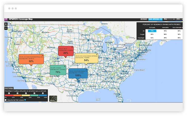 IEEE NTDAS Sample Screen: NPMRDS Coverage Map