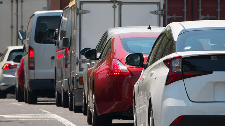View from behind of cars in traffic